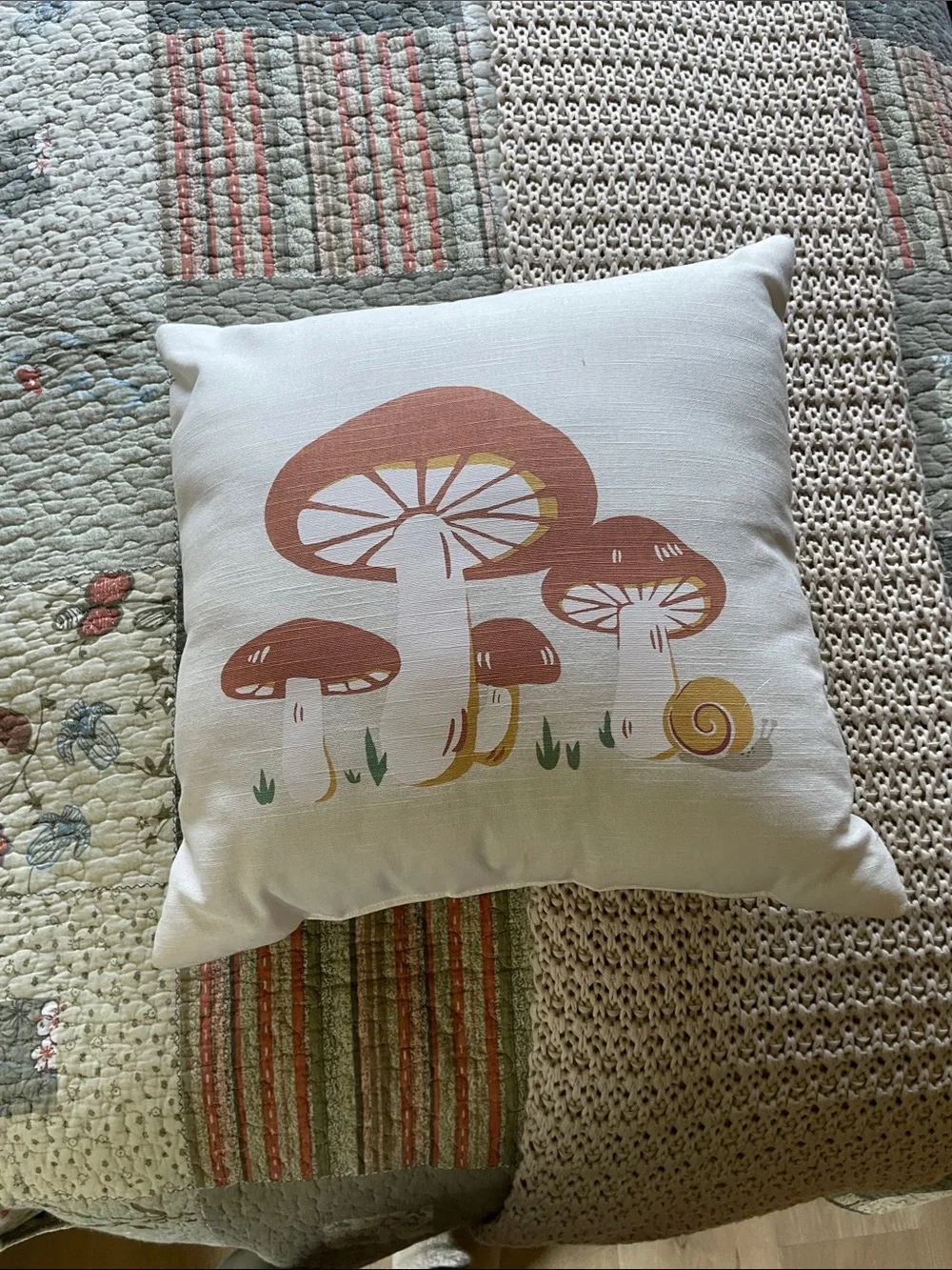 Mushroom Throw Pillow Off-white background 14” square Target